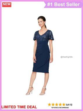 Formal Mother of Bride Knee Length V Neck Sequin Dress Petite